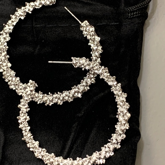 Hoops in Shiny Silver Jagged Metal - Picture 1 of 2